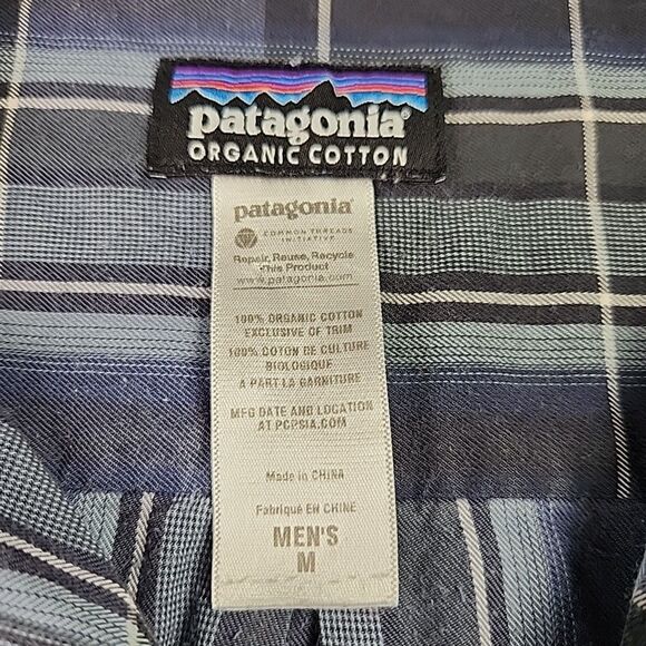 Patagonia Mens Organic Cotton Long Sleeve Button Down Shirt Medium Blue Plaid - Picture 2 of 10
